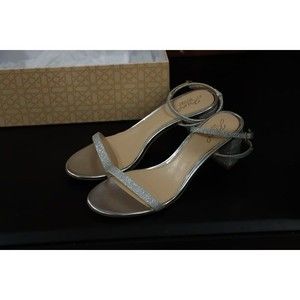 Badgley Mischka Danni II Low Block Heeled Strap Sandals Womens 10 Pumps Silver